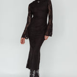 Kalia Long Sleeve Lace Midi Dress Black