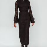 Kalia Long Sleeve Lace Midi Dress Black