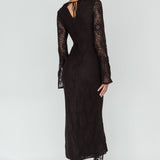 Kalia Long Sleeve Lace Midi Dress Black