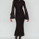 Kalia Long Sleeve Lace Midi Dress Black