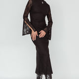 Kalia Long Sleeve Lace Midi Dress Black