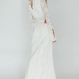 Kalia Long Sleeve Lace Midi Dress Cream