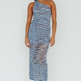 Tyanna One-Shoulder Knit Midi Dress Blue Multi