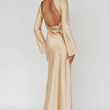 Lavera Open Back Long Sleeve Dress Beige