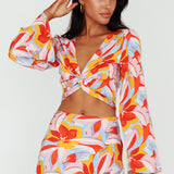 Avalo Bell Sleeve Crop Top Floral Pink