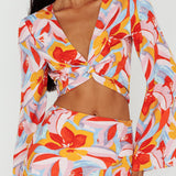 Avalo Bell Sleeve Crop Top Floral Pink