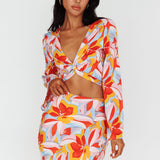 Avalo Bell Sleeve Crop Top Floral Pink