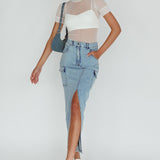 Mercury Retrograde Pocket Midi Skirt Denim