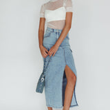 Mercury Retrograde Pocket Midi Skirt Denim