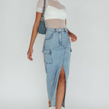 Mercury Retrograde Pocket Midi Skirt Denim