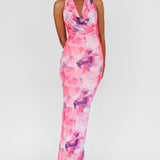Janika Halterneck Maxi Dress Floral Pink
