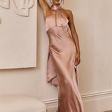 Lunar Eclipse Halterneck Satin Midi Dress Dusty Pink