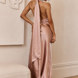 Lunar Eclipse Halterneck Satin Midi Dress Dusty Pink