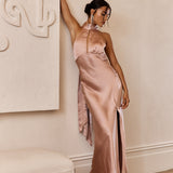 Lunar Eclipse Halterneck Satin Midi Dress Dusty Pink