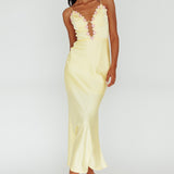 Honeysuckle Floral Neckline Midi Dress Lemon