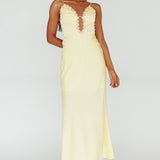 Honeysuckle Floral Neckline Midi Dress Lemon