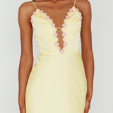 Honeysuckle Floral Neckline Midi Dress Lemon