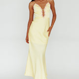 Honeysuckle Floral Neckline Midi Dress Lemon