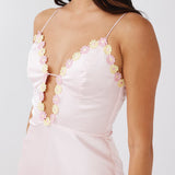 Honeysuckle Floral Neckline Midi Dress Pink