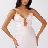Honeysuckle Floral Neckline Midi Dress Pink