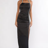 Glitterati Halter Diamante Maxi Dress Black
