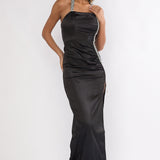 Glitterati Halter Diamante Maxi Dress Black