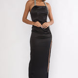 Glitterati Halter Diamante Maxi Dress Black