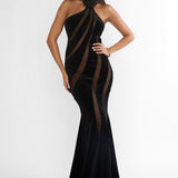 Azelia Velvet Mesh Maxi Dress Black