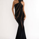 Azelia Velvet Mesh Maxi Dress Black
