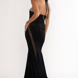 Azelia Velvet Mesh Maxi Dress Black