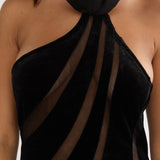 Azelia Velvet Mesh Maxi Dress Black