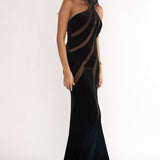 Azelia Velvet Mesh Maxi Dress Black