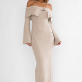 Arwyn Foldover Off-Shoulder Knit Maxi Dress Quinoa