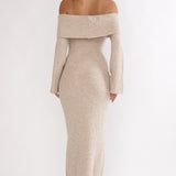 Arwyn Foldover Off-Shoulder Knit Maxi Dress Quinoa