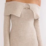 Arwyn Foldover Off-Shoulder Knit Maxi Dress Quinoa
