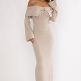 Arwyn Foldover Off-Shoulder Knit Maxi Dress Quinoa