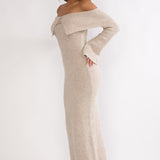 Arwyn Foldover Off-Shoulder Knit Maxi Dress Quinoa
