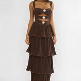 Ceylon Cut-Out Bodice Layered Maxi Dress Bronze