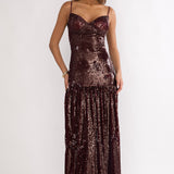 Miller Drop Waist Sequin Maxi Dress Burgundy