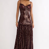 Miller Drop Waist Sequin Maxi Dress Burgundy