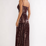 Miller Drop Waist Sequin Maxi Dress Burgundy