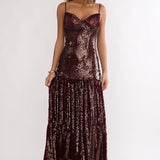 Miller Drop Waist Sequin Maxi Dress Burgundy