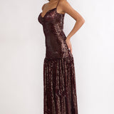 Miller Drop Waist Sequin Maxi Dress Burgundy
