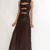 Dioris Rosette Cut-Out Sequin Maxi Dress Sequin Choco