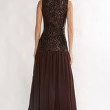 Dioris Rosette Cut-Out Sequin Maxi Dress Sequin Choco