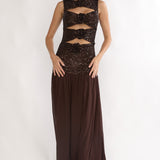 Dioris Rosette Cut-Out Sequin Maxi Dress Sequin Choco