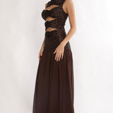Dioris Rosette Cut-Out Sequin Maxi Dress Sequin Choco