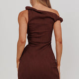 Lingering Love One-Shoulder Mini Dress Brown