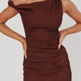 Lingering Love One-Shoulder Mini Dress Brown