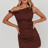 Lingering Love One-Shoulder Mini Dress Brown